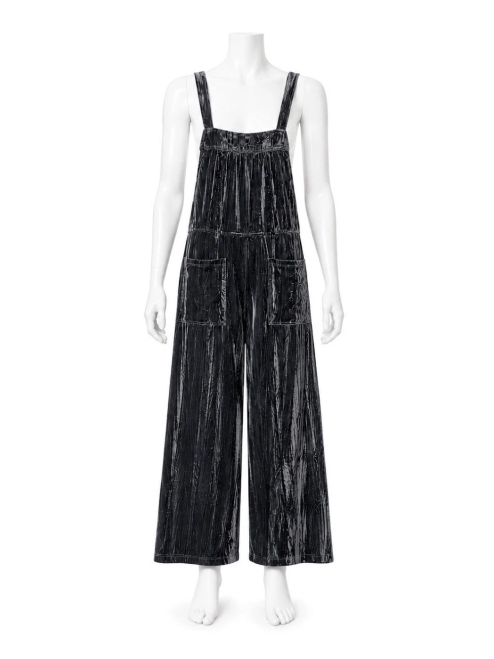 NATURAL LIFE Grey Velvet Textured Overalls M